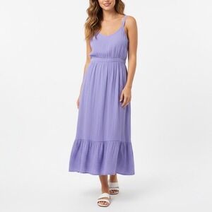XIRENA Meriden Gauze Midi Dress Lavender Purple Strappy Tiered Hem Size L